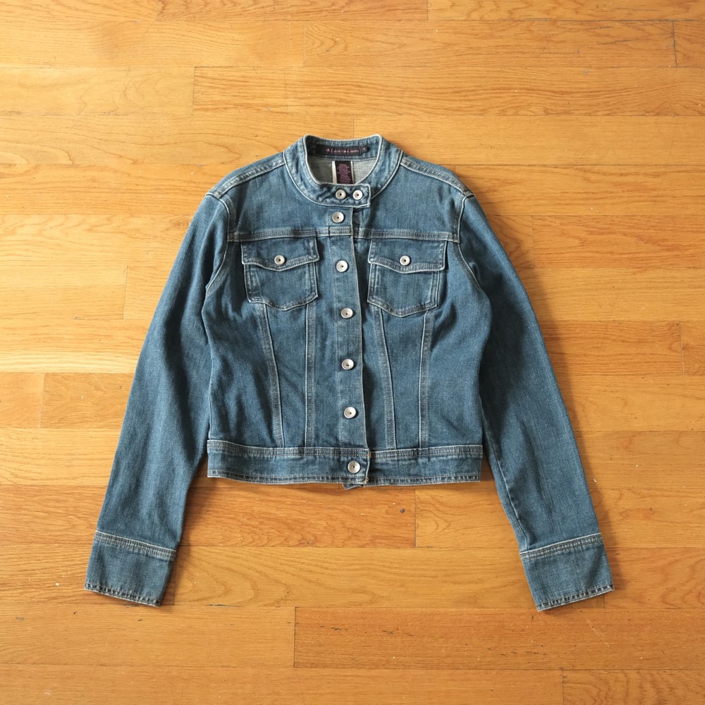 Calvin Klein Jeans‎ Denim Jacket Women Blue Wide Cuff Mock Neck M JB34J02 2173